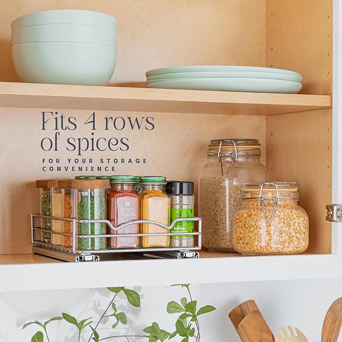 Pull Out Cabinet Organizer for Spices, Cans - Heavy Duty with Lifetime Limited Warranty- Pull Out Spice Rack- Cabinet Pull Out Shelf for Cans,Dishes, Etc, 8-3/8"W x 10-3/8"D x 2-1/8H, Chrome