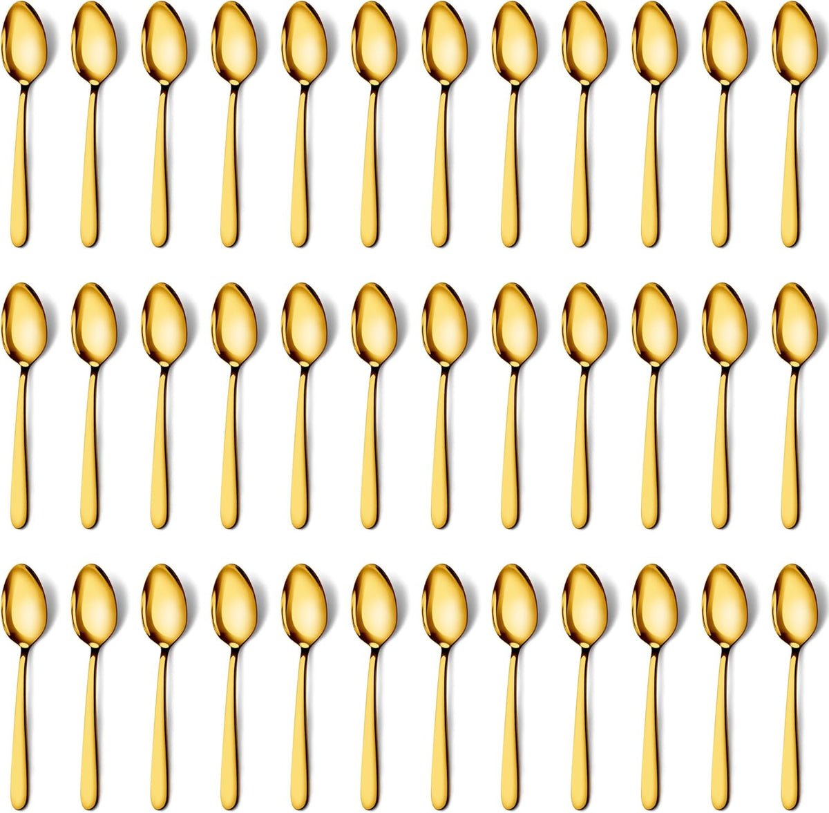 Pleafind 36 Pieces Gold Teaspoons Set - 6.2 inch, Spoon Silverware, Stainless Steel Tea Spoons, Mirror Polished Small Teaspoon, Dessert Spoons for Home, Kitchen, Restaurant, Dishwasher Safe