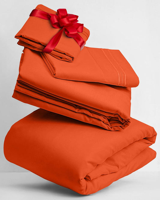 Mellanni Twin XL Sheets Set - 3 PC Iconic Collection Bedding - Hotel Luxury, Extra Soft, Cooling Bed Sheets - Wrinkle, Fade, Stain Resistant (Twin Extra Long, Poppy Orange)
