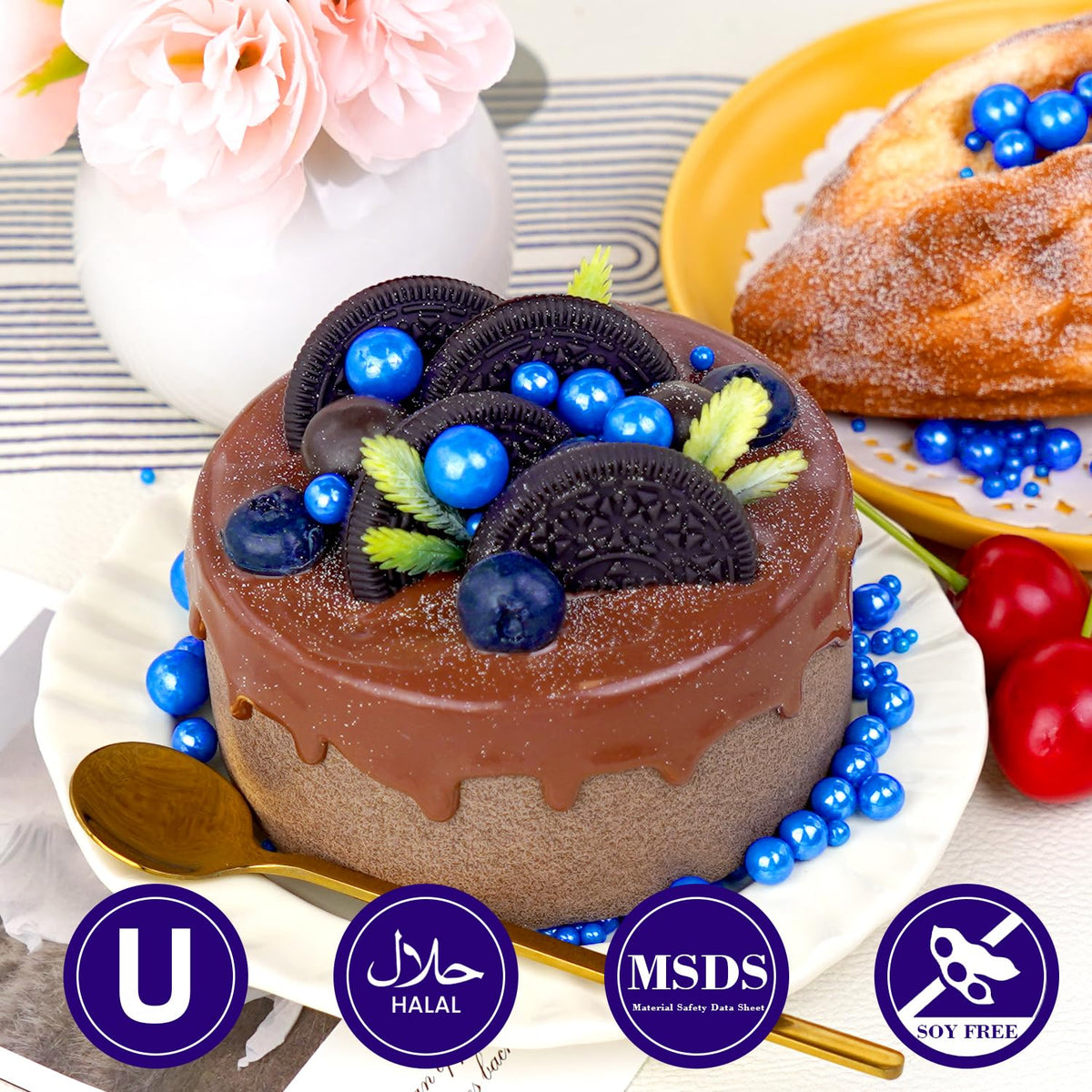 Edible Navy Blue Pearl Sugar Sprinkles, 130g/4.58oz, Blue Pearls Sprinkles for Cake Decorating, Cupcake Toppers, Cake Decorations