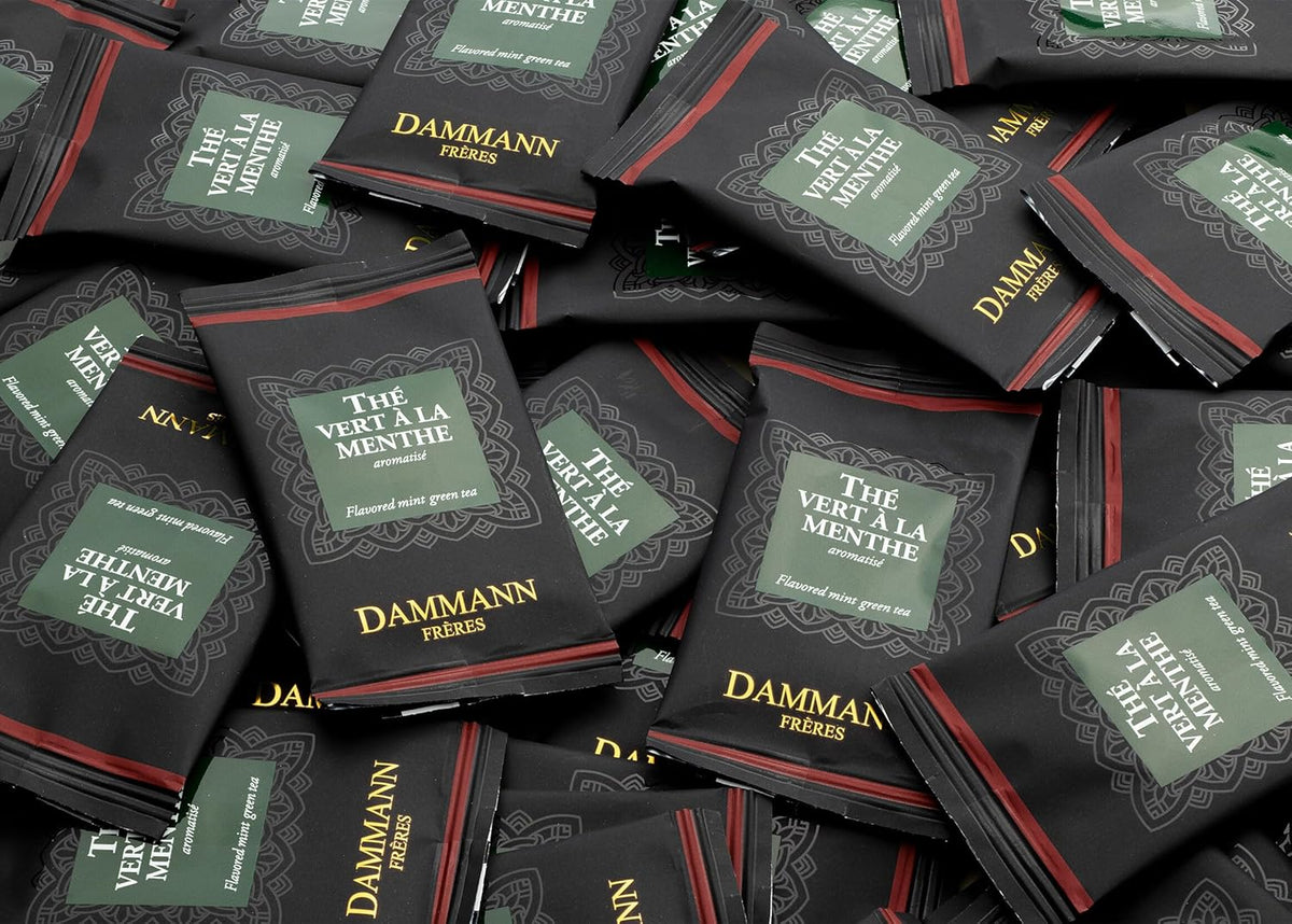 Dammann Freres Satchets, Green Mint Tea Bags, Premium Gourmet French Green Tea, Blend Spearmint, Peppermint Flavors, Individually Wrapped, 24 Count (Single Pack)