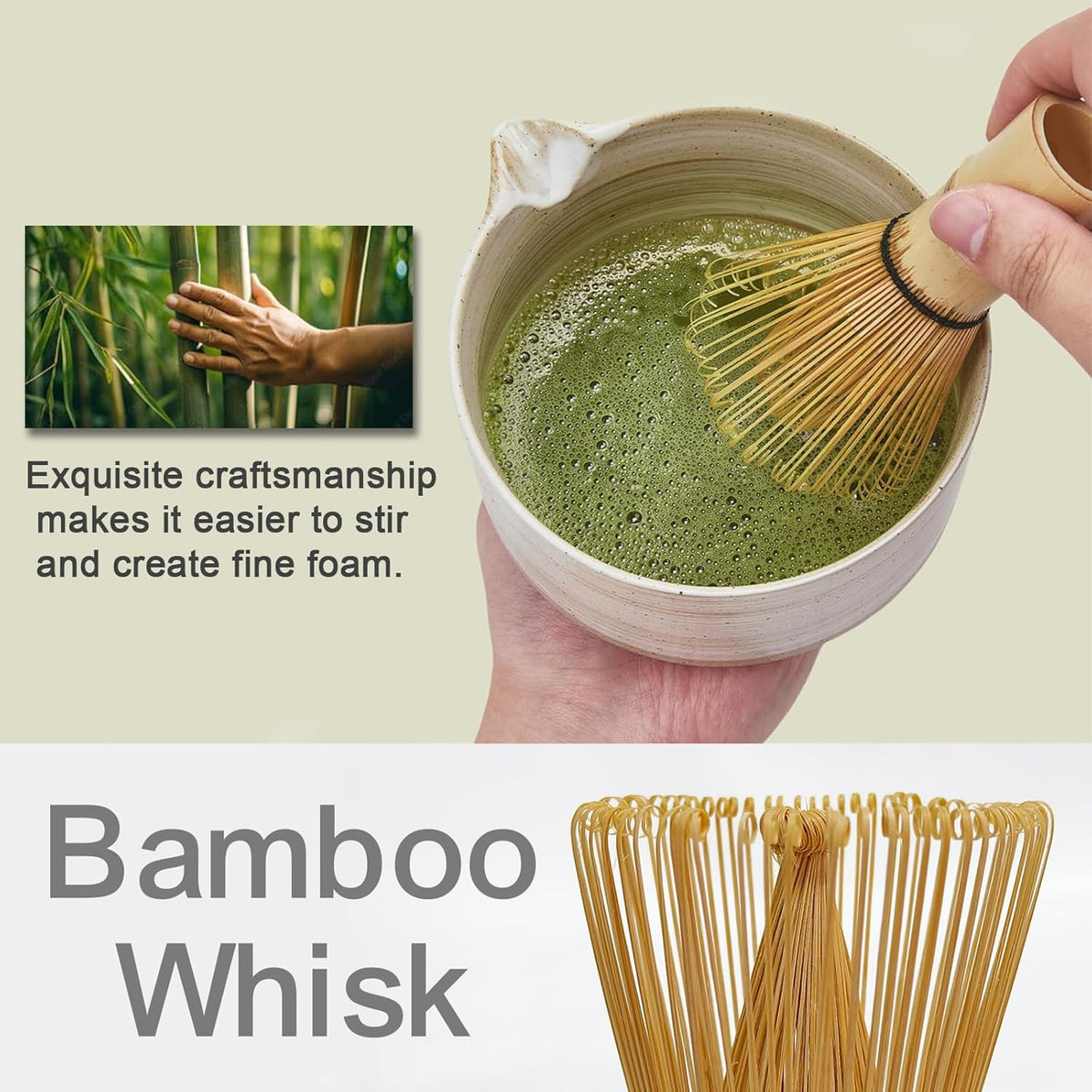 Matcha Whisk Set, Matcha Set, 6 Pieces, with Bamboo Whisk, Ceramic Bowl & Sifter Complete Matcha kit Tea Includes Scoop & Spout Bowl, Traditional Japanese Tea Accessories for Home (set of 6)