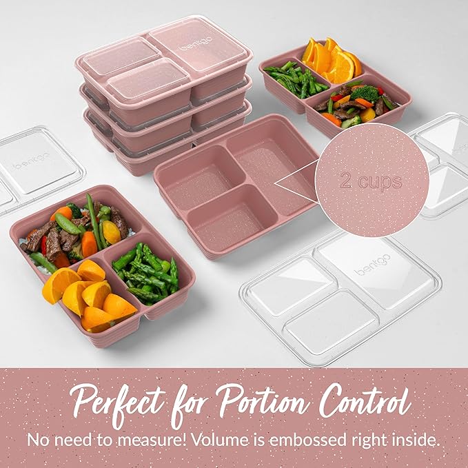 Bentgo Prep - 20-Piece 3-Compartment Reusable Meal Prep Containers with Lids, PFAS & BPA Free Materials, Durable, Microwave, Freezer, & Dishwasher Safe To Go Food Storage (Rosette Glitter)