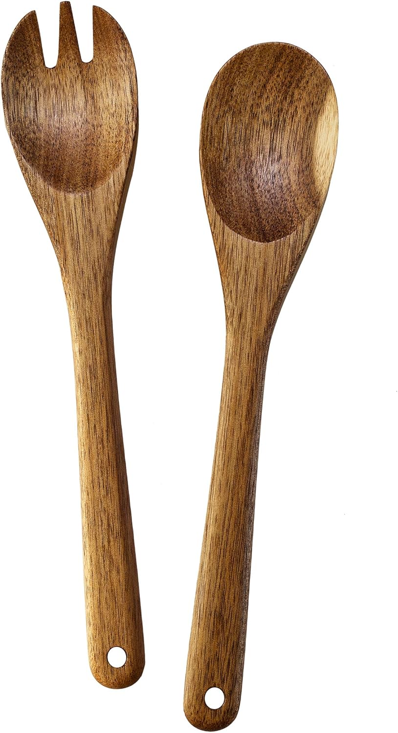 Acacia Wood Salad Serving Set, Salad Spoon and Fork Set for Serving and Tossing