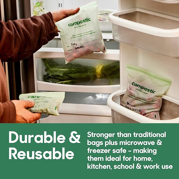 Home Compostable Resealable Gallon Bags (10.5"x10.5"), Microwave & Freezer Safe, Organic Food Storage Container, 100 Count (Pack of 1)