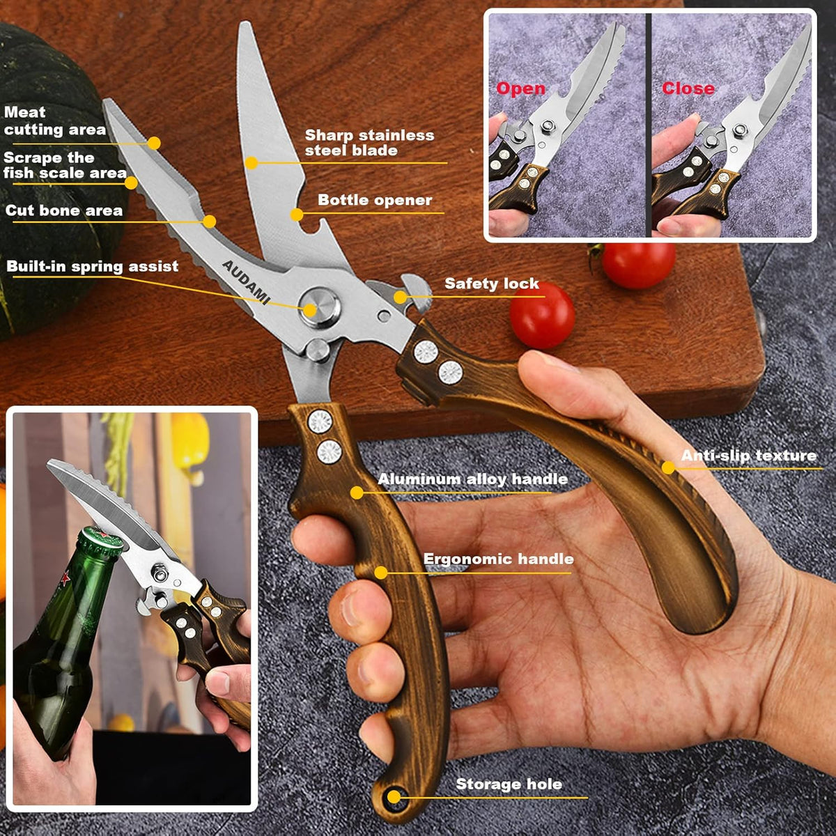Poultry Shears 2-Pack, Heavy Duty Meat Scissors, Stainless Steel Spring Loaded, Turkey & Chicken Shears, Food Scissors