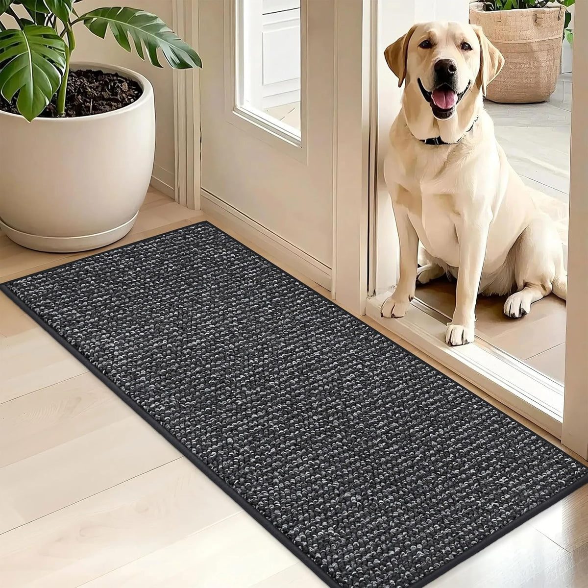 BEQHAUSE Dirt Trapper Door Mat 20" x 48", Non-Slip Washable Doormats Entrance Mat, Dirt Resistant and Absorbent Welcome Mat, Low Profile Floor Mats for Front Back Door and Entryway, Charcoal