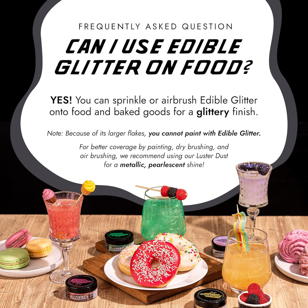 MONÉGASQUE Black Edible Glitter for Drinks 10g – Halloween Edible Glitter for Cakes & Cocktails – Cocktail & Drink Shimmer Dust – Cupcake Sprinkles Decorating Toppers & Cake Decorations Spray Sparkles
