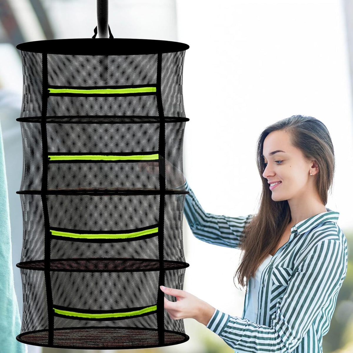 Herb Drying Rack - Mesh Drying Rack - Herb Drying Rack Hanging with Green Zipper & Garden Pruning Shears for Drying Herb - Hanging Drying Rack - Plant Drying Rack (4 Layers)