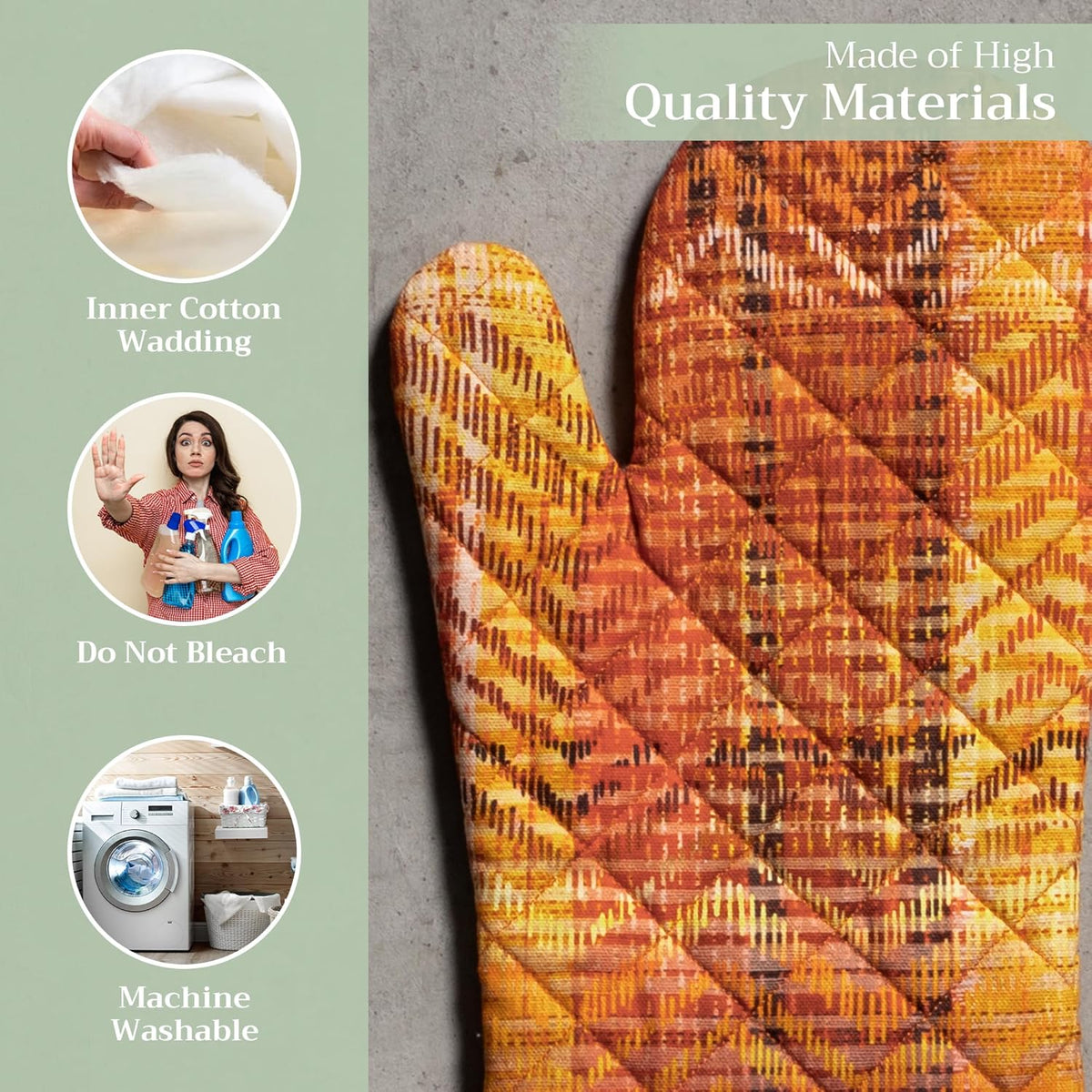 Maison d' Hermine Oven Gloves 100% Cotton Oven Mitt 7" x 13" with Loop Heat Resistant, BBQ, Cooking Gloves, Baking, Grilling, Kitchen, Handling Hot Pans (Pack of 1, Thanksgiving Tartan)