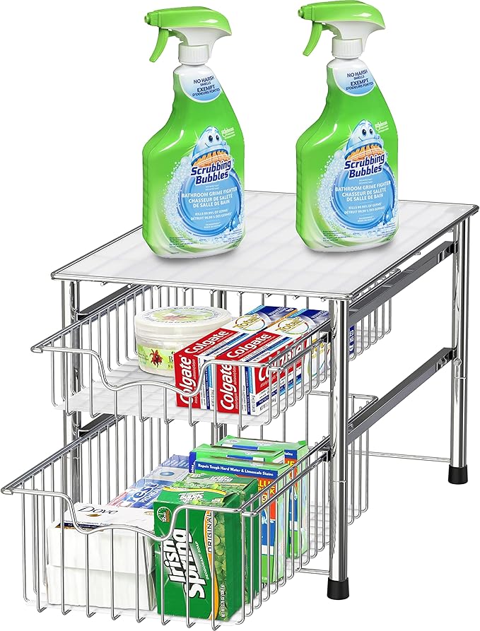 Simple Houseware Stackable 2 Tier Sliding Basket Organizer Drawer, Chrome