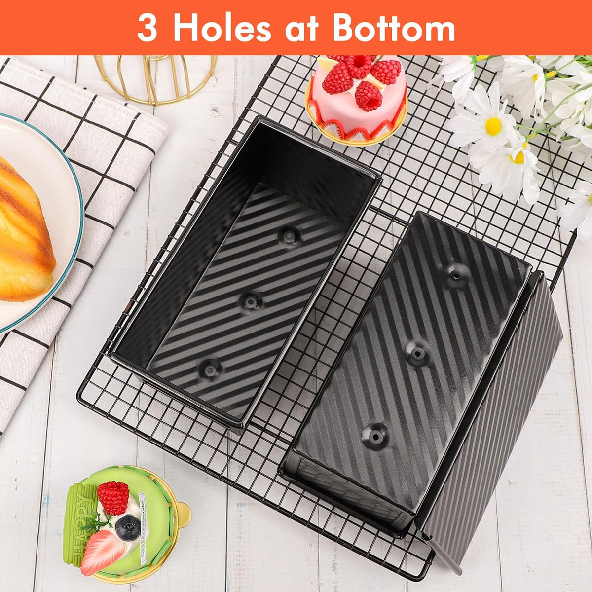 Beasea Pullman Loaf Pan with Lid, 2 Pack 0.5 lb Small Non-Stick Bread Loaf Pans Carbon Steel Mini Bread Toast Box for Homemade Bread Toast Oven Baking - Black