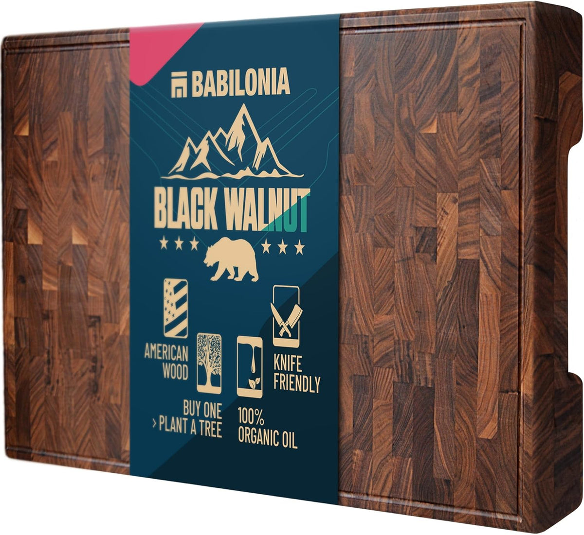 XXL American Black Walnut Cutting Board (ExtraThick 1.7"), Premium Quality & Professional Butcher Block. Heavy Duty End Grain Wood Chopping Board 24"L x 15"W (Oil bottle & Plate included)