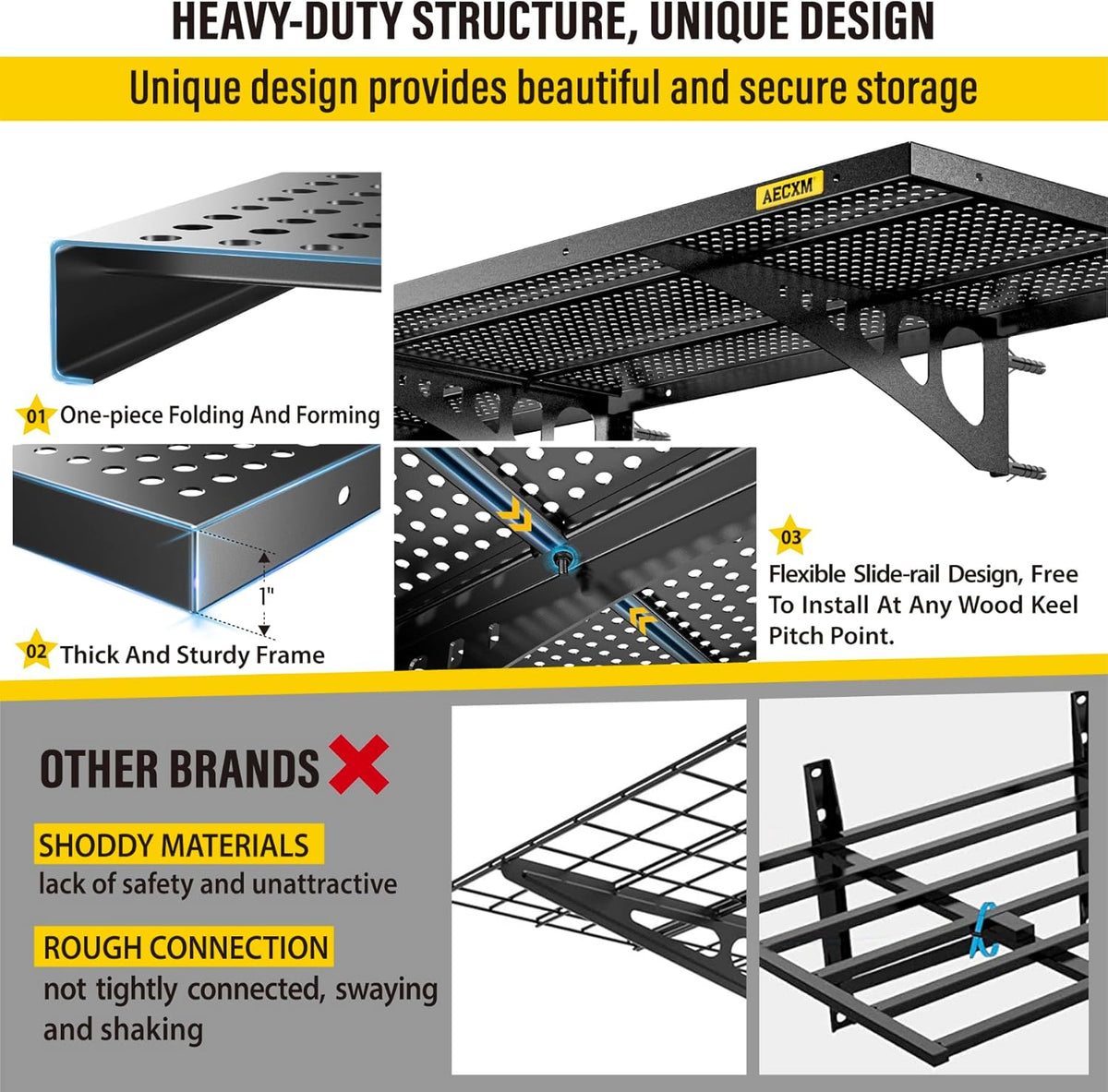2-Pack 1.64x4ft Adjustable Garage Wall Shelving 560lbs Load Capacity Heavy Duty Wall Mounted Storage Shelf Metal Floating Shelves for Garage(Black)