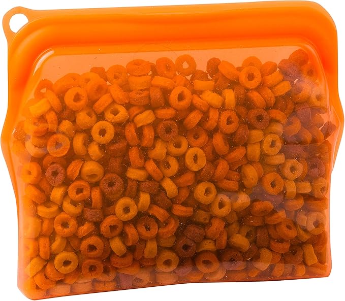 15 Ounce Dish washer safe, BluePerlOne 100% Food Grade Silicone, Reusable Zipper Storage Bags for Microwave, Oven, Fridge, Freezer & Sous Vide. (Orange/ 2 cups)-15 oz. - 1 Bag