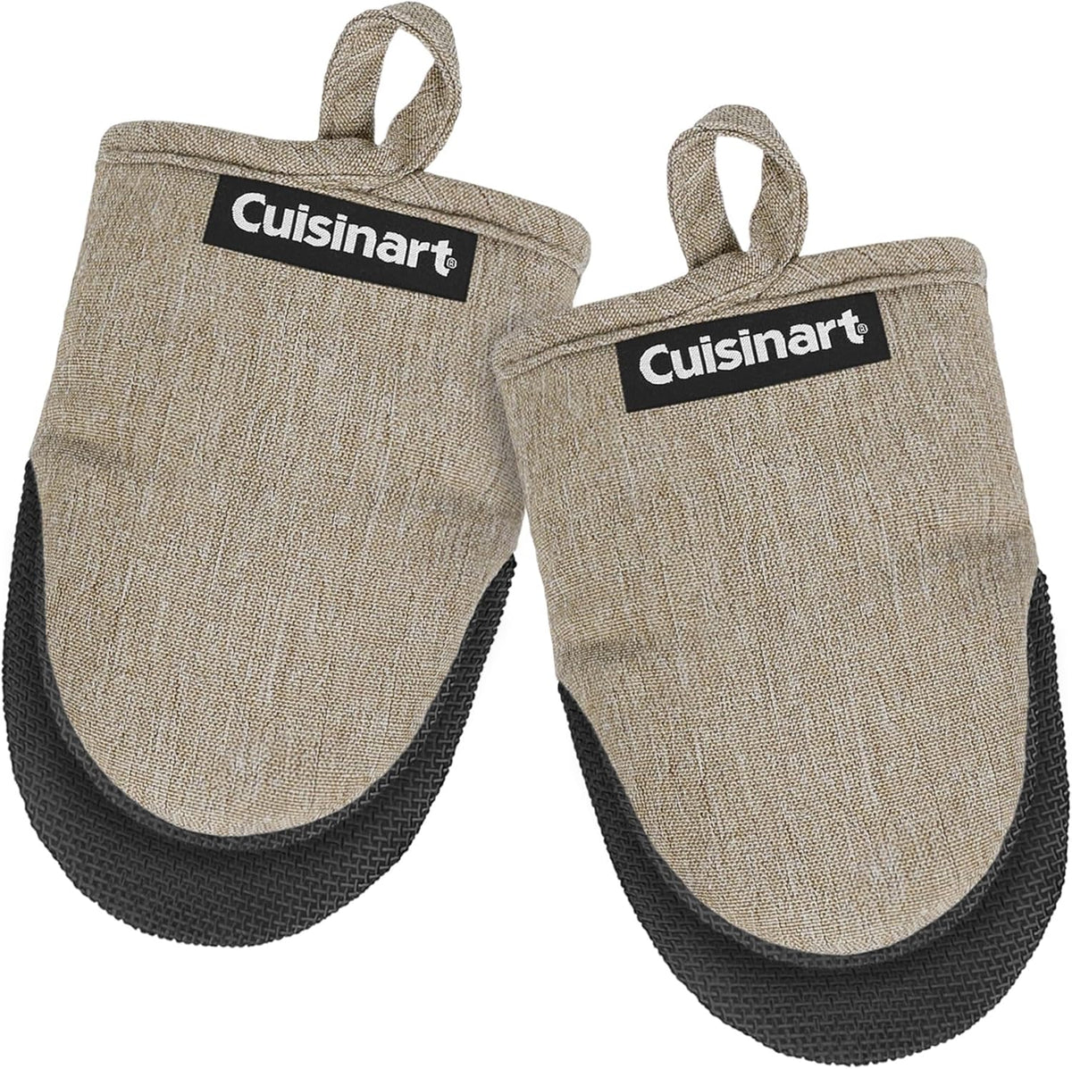Cuisinart Mini Oven Mitts – 5.5” x 7” Heat-Resistant Kitchen Mitts for Oven with Non-Slip Neoprene Palm, Cotton Filling, and Fabric Loop – Durable Oven Mitt Set for Cooking & Baking (Taupe)