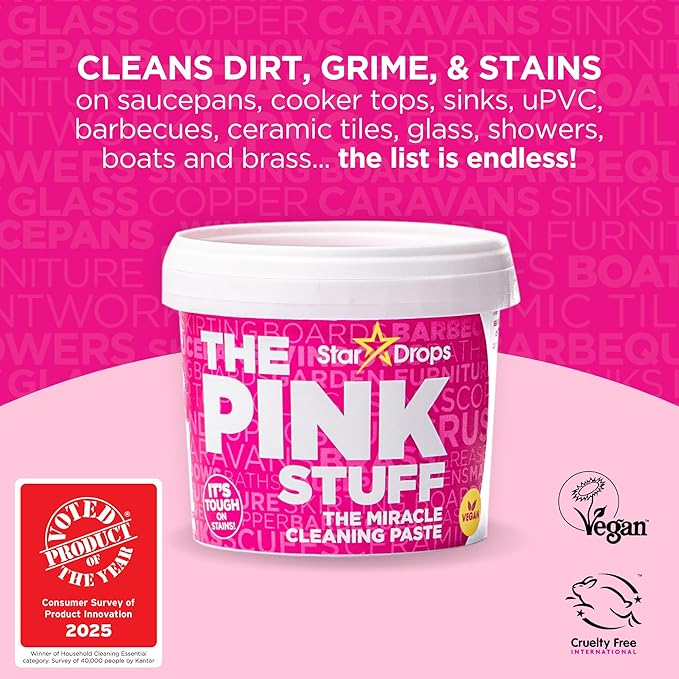 Stardrops - The Pink Stuff - The Miracle Scrubber Kit - 2 Tubs of The Miracle Cleaning Paste With Electric Scrubber Tool and 4 Cleaning Brush Heads