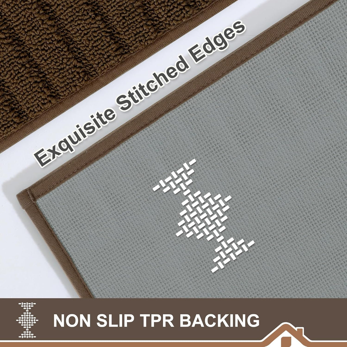 BEQHAUSE-Kitchen-Rugs-Anti-Slip-Kitchen-Mats-for-Floor Absorbent Kitchen Mat Set of 2 Washable Kitchen Runner Rug with TPR Non Skid Backing,Brown 24x35inch/24x60inch
