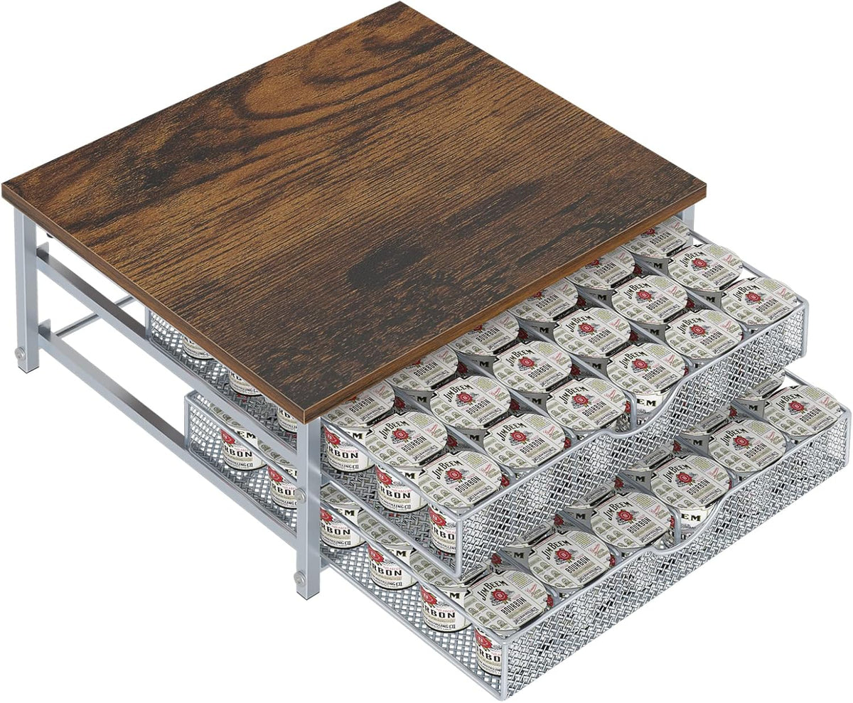 Coffee Pod Holder For Counter, Coffee Pod Drawer for Keurig Pod Storage Drawer Holder, 72 Capacity Pods Storage Organizer for Coffee Pod Storage with Sliding Baskets for Coffee Station, Silver