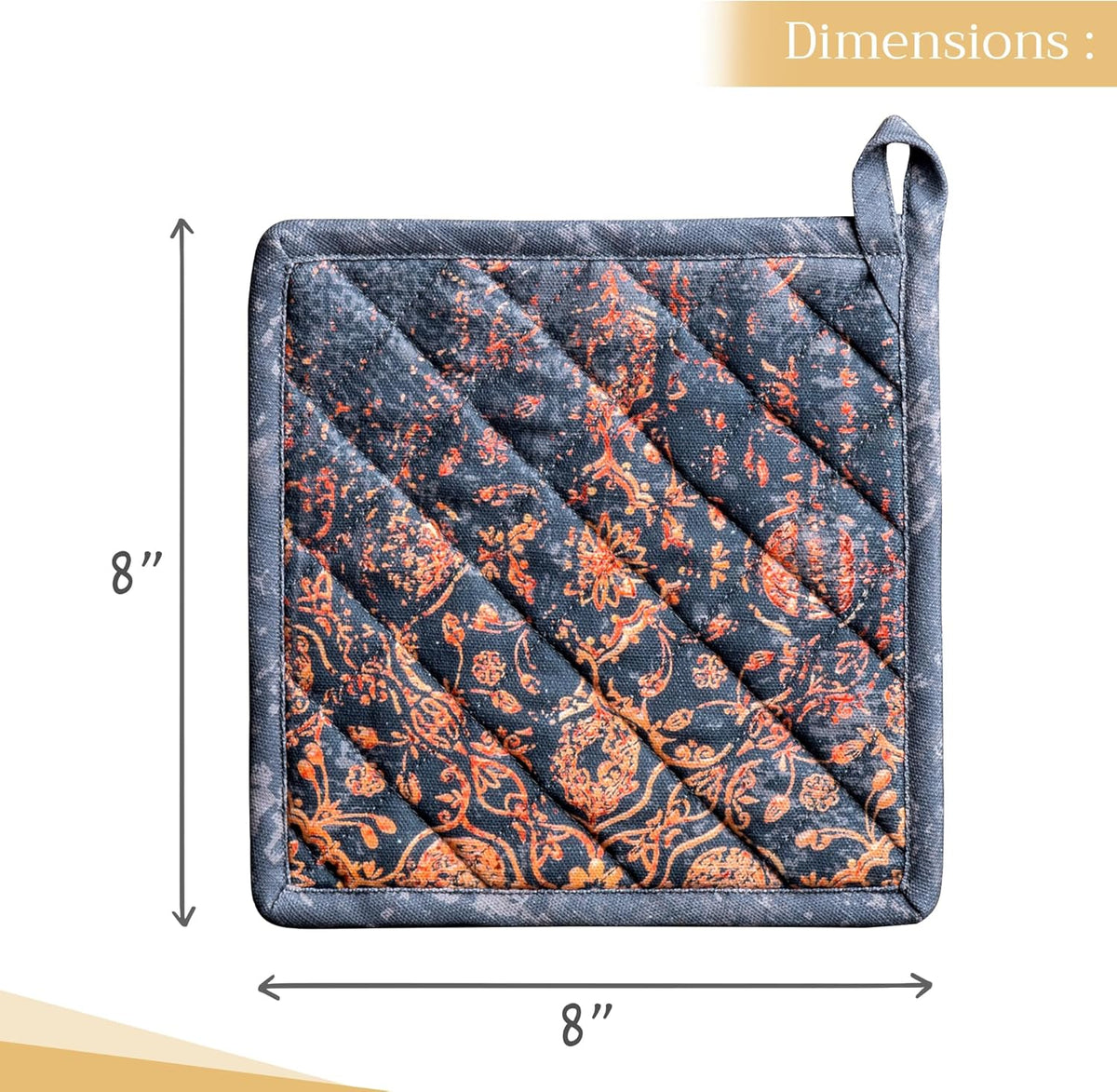 Maison d' Hermine Pot Holders 100% Cotton Heat Resistant Potholders 8" x 8" Hot Pads with Loop BBQ, Cooking, Baking, Grilling, Kitchen, Handling Hot Pans (Pack of 1, Imperfection)