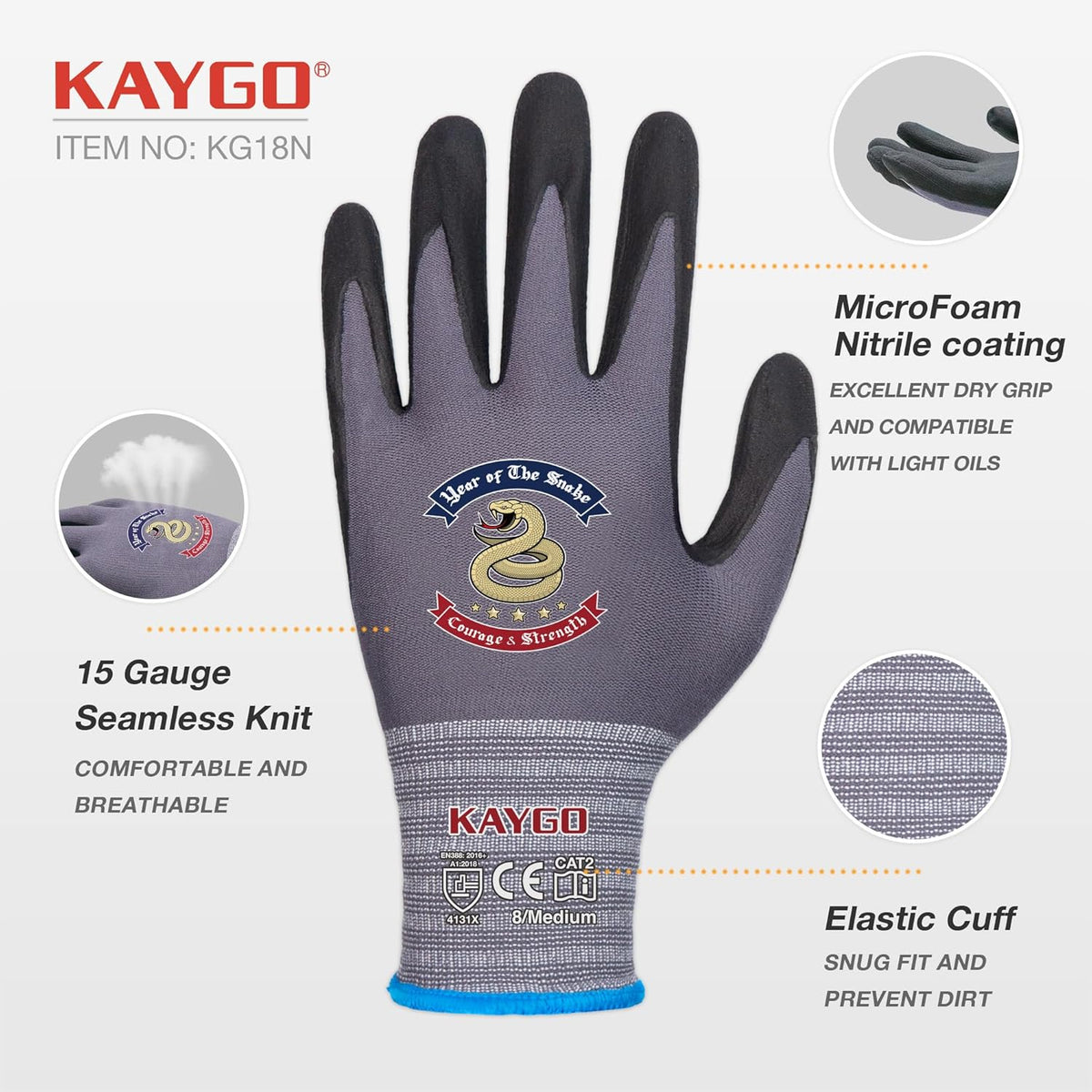 KAYGO Safety Work Gloves MicroFoam Nitrile Coated, 3 Pairs KG18NB,Seamless Knit Nylon Glove for Men and Women, Ideal for Automotive,Warehouse,Construction (L,Gray)