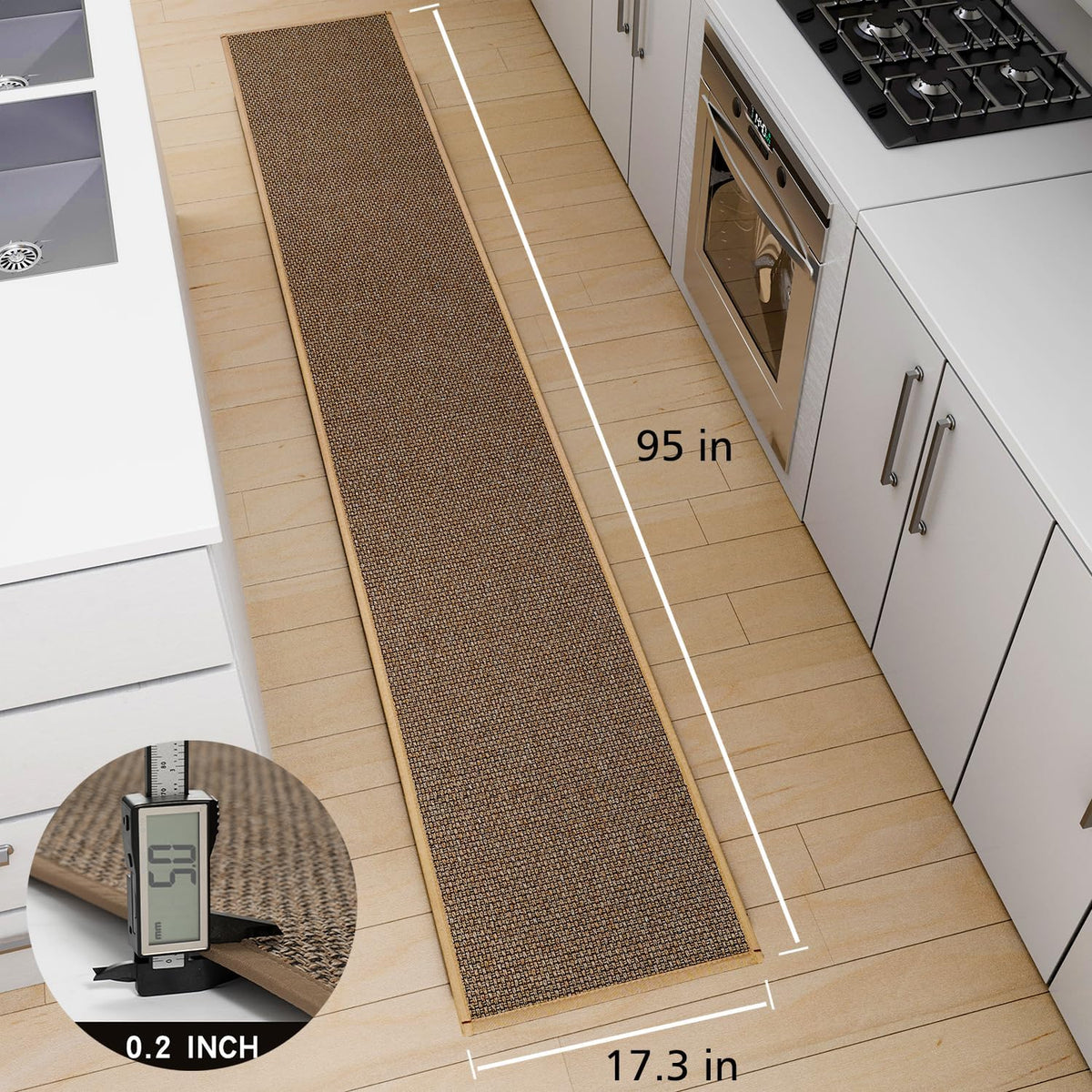 Kitchen Mat 1 PCS, Cushioned Non Slip Rugs for Kitchen Floor, Absorbent Runner Comfort Standing Mats Washable for Kitchen, Office, Home (Brown, 17.3"x95")