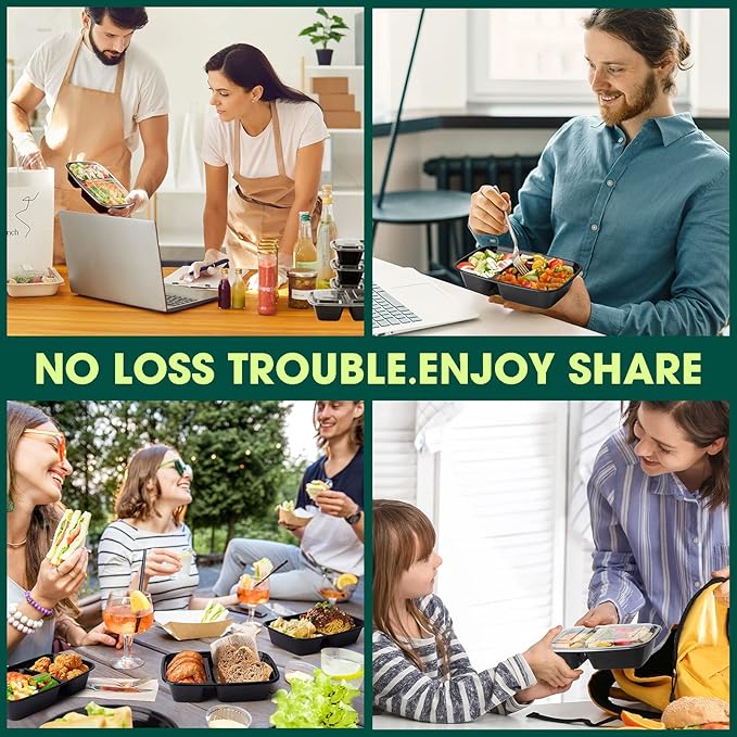 Glotoch 50 Pack 32 oz Meal Prep Containers Reusable, 2 Compartment Food Containers with Lids To Go Containers, Lunch-Microwave, Freezer, Dishwasher Safe