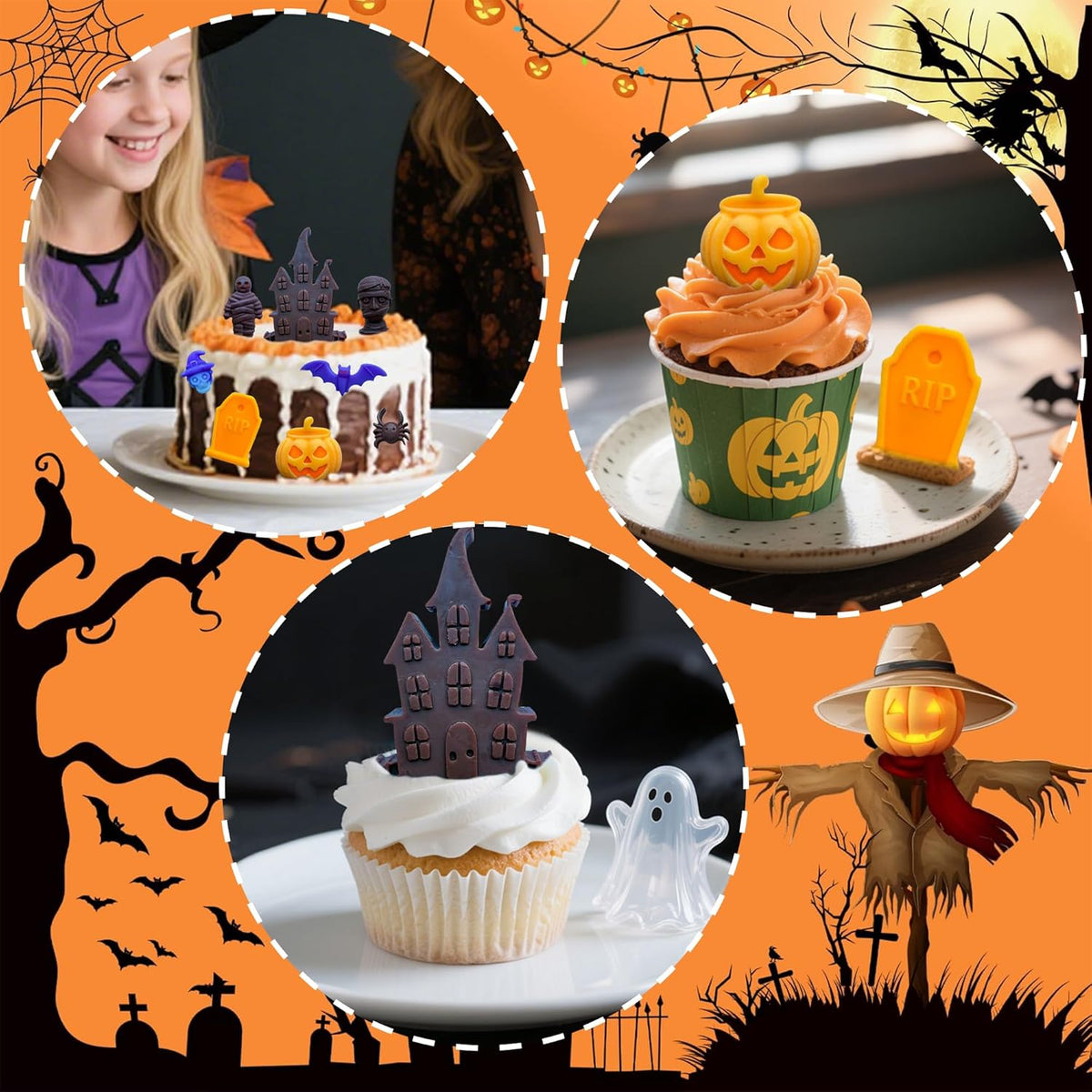 2Pcs Halloween Pumpkin Molds Silicone for Chocolate Candy, 3D Halloween pumpkin Molds Silicone for Candy Gummy (Mix)
