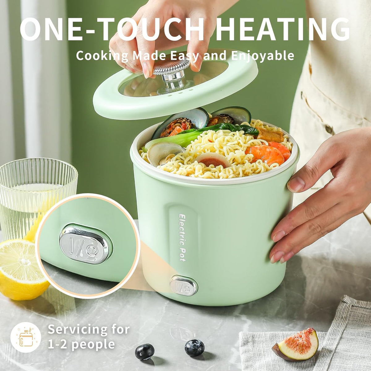 Hot Pot Electric, 1L Mini Ramen Cooker, 450W Rapid Noodles Cooker, Multifunctional Electric Pot for Cooking Pasta, Soup, Portable Pots with Over-Heating Protection for Dorm, Office, Travel