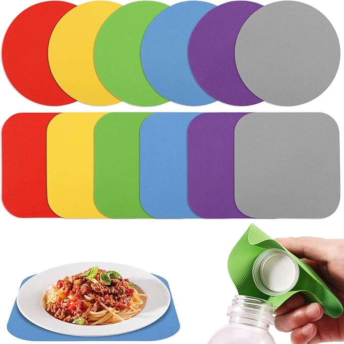 12Pcs Jar Opener Gripper Pads Rubber Jar Gripper for Weak Hands, Multi-function Kitchen Gadget Anti-Slip Coasters Bottle Lid Opener Jar Grippers for Seniors with Arthritis