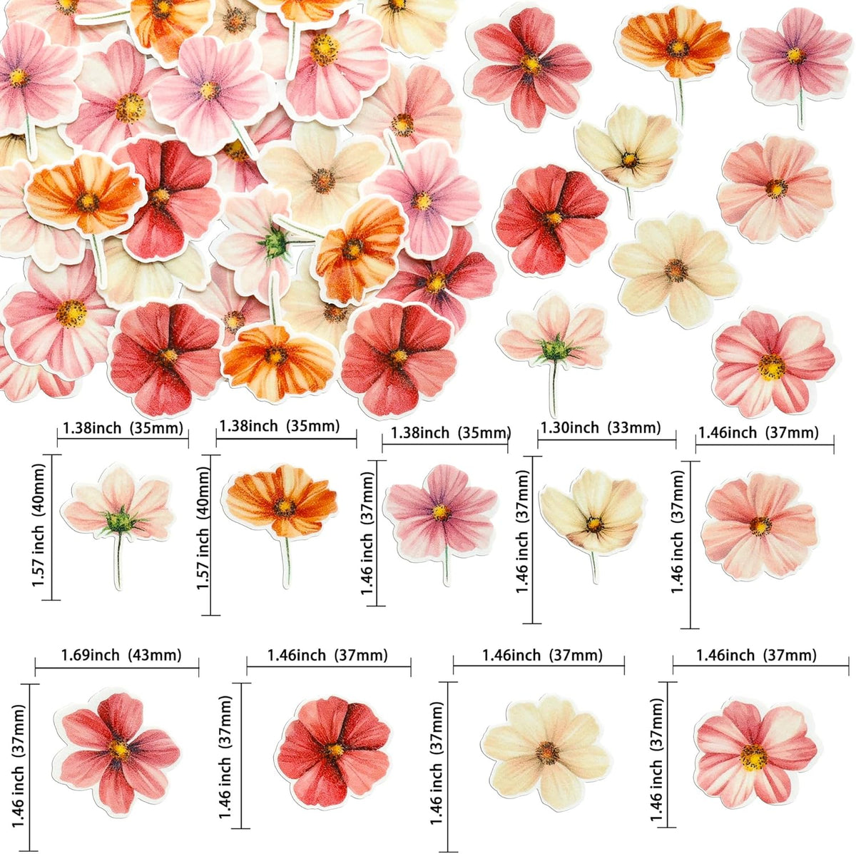 Ephlyn 50Pcs Edible Flower Cupcake Toppers Wafer Paper Spring Bridal Engagement Baby Shower Birthday Party Cupcake Picks Anniversary Party Decorations Supplies Rose Red