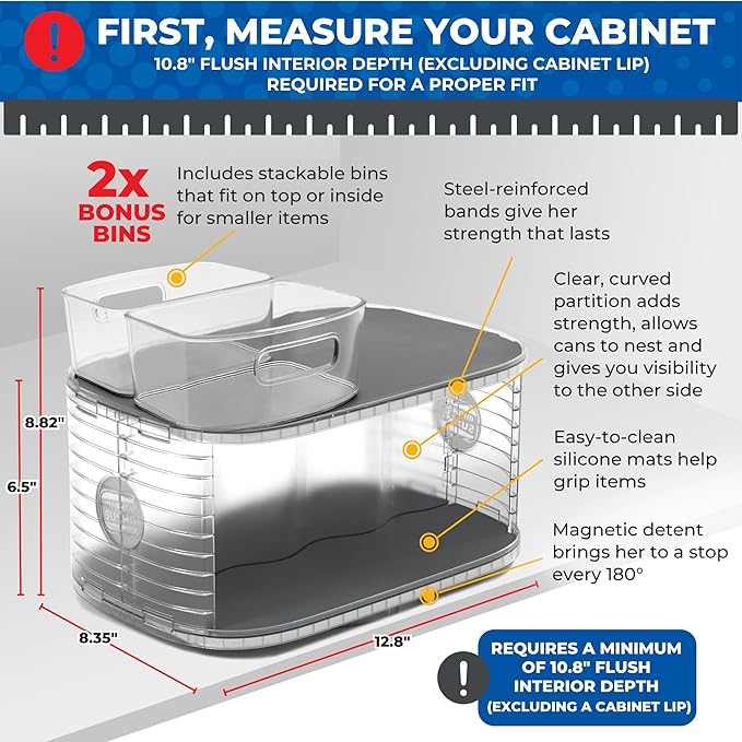 Mighty Susan Kitchen Organizer for Canned Goods: 2-Tiered Robust Turntable Organizer for Cabinet/Pantry. Steel Reinforced Holds Up To 30 lbs. Rotates 360° for Maximum Visibility. Includes 2 Bonus Bins