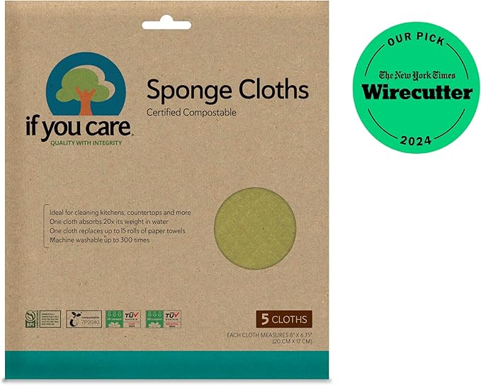 If You Care Sponge Cloths – 5 Count – 100% Natural Cleaning Rags for Kitchen, Bathroom, Home Countertop Surfaces – Absorbent, Reusable, Machine Washable, Compostable