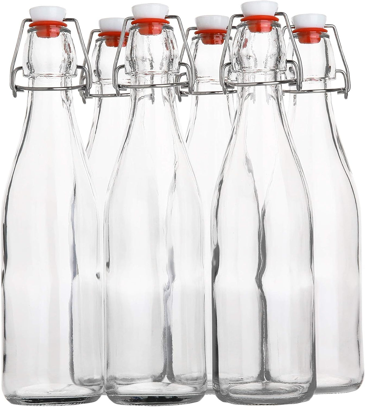 AYL Flip Top Glass Bottle [16 fl. oz./Pack of 6]– Swing Top Brewing Bottle with Stopper for Beverages, Oil, Vinegar, Kombucha, Beer, Water, Soda, Kefir – Airtight Lid & Leak Proof Cap – Clear