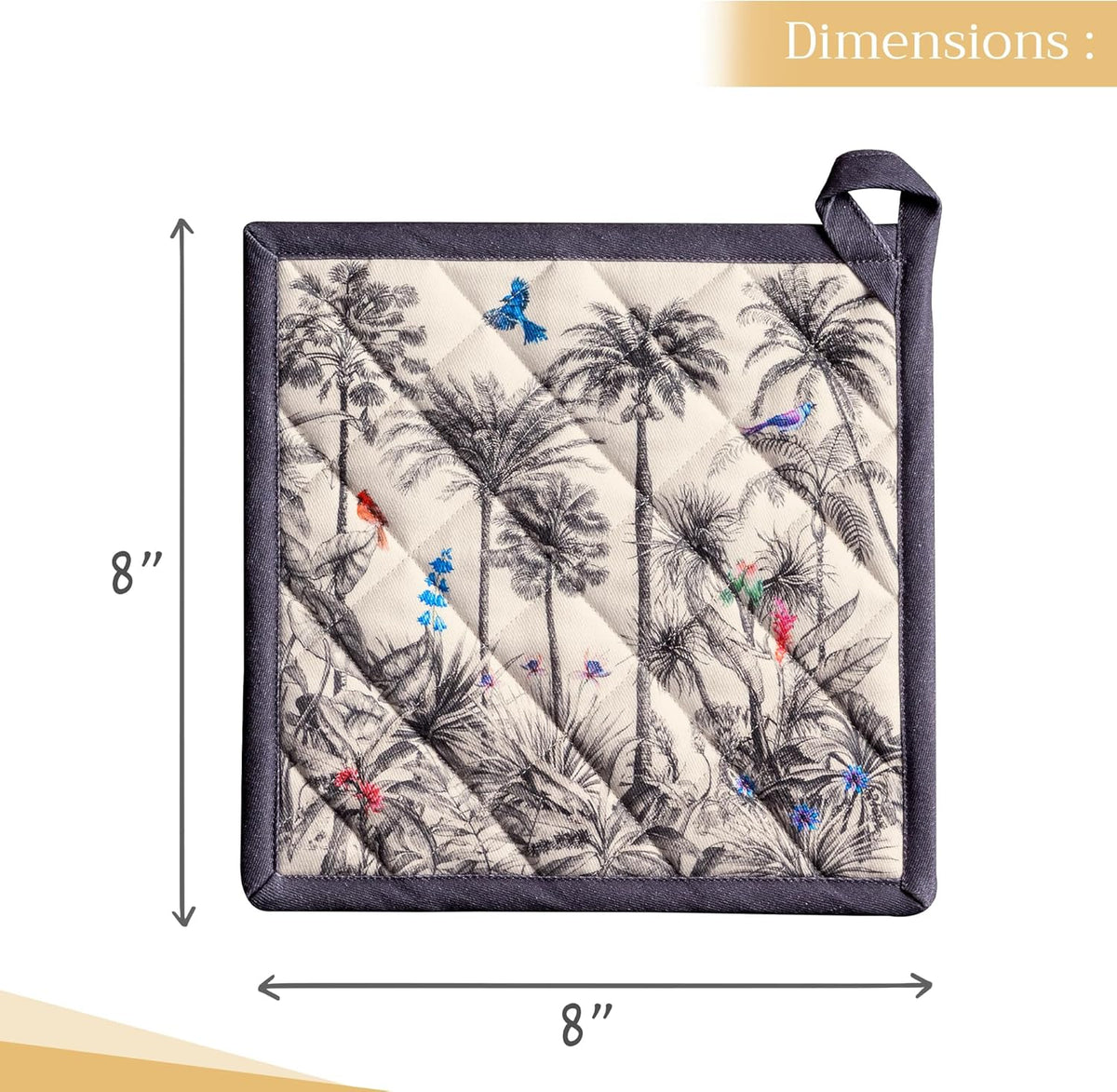 Maison d' Hermine Pot Holders 100% Cotton Heat Resistant Potholders 8" x 8" Hot Pads with Loop BBQ, Cooking, Baking, Grilling, Kitchen, Handling Hot Pans (Pack of 1, Amazonia)