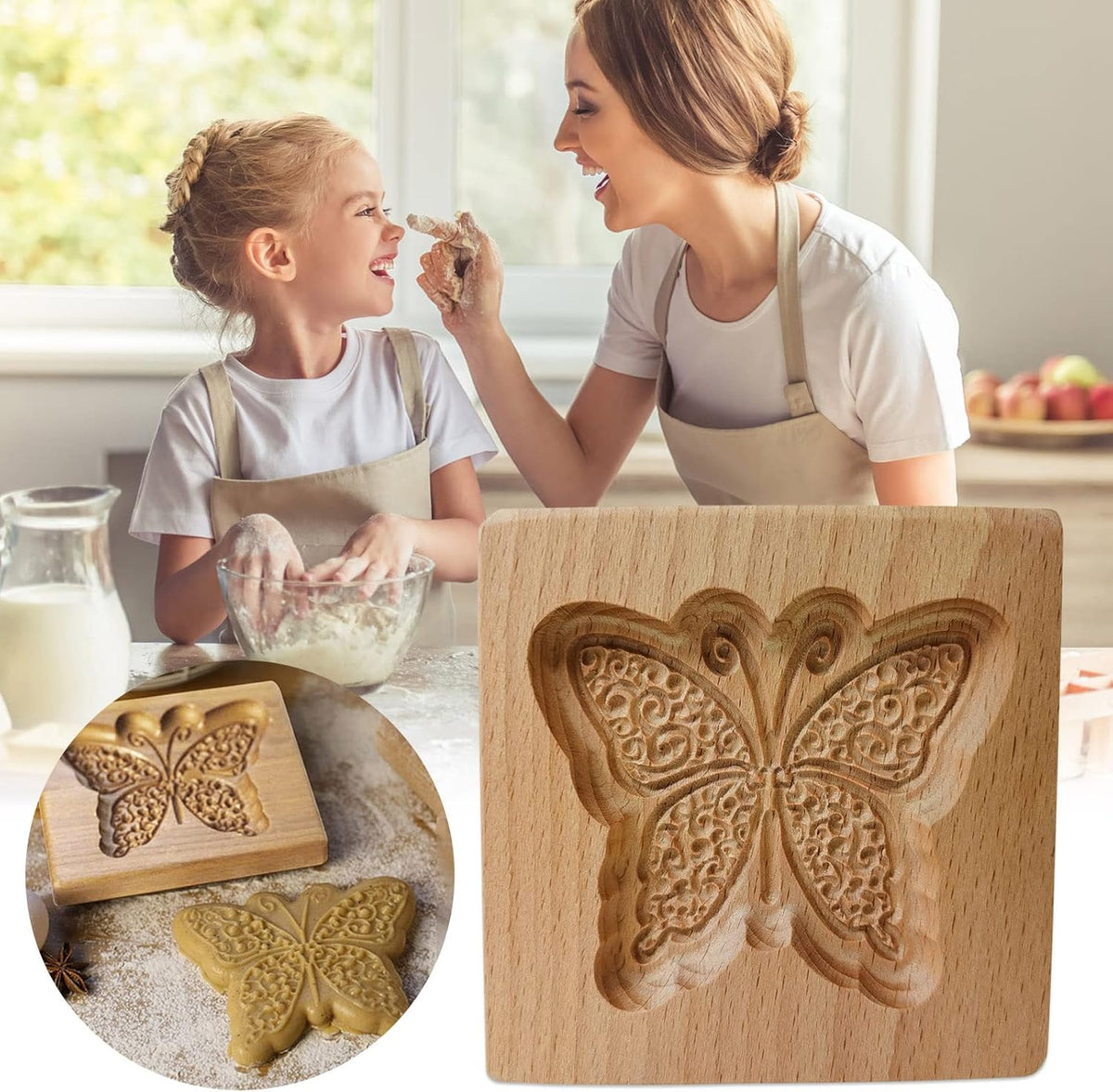 Wooden Cookie Biscuit Mold, 3D Baking Mold, Embossing Craft Decorating Baking Tool, Suitable for Halloween Thanksgiving Christmas Kitchen DIY (Butterfly 10 * 10 * 2)