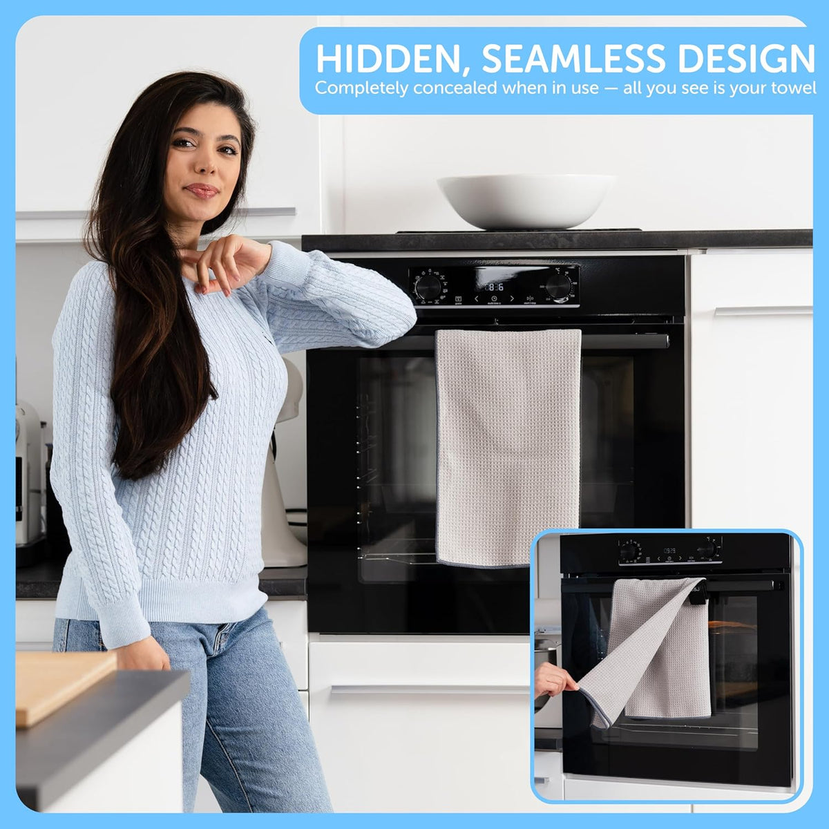 D&J Towel Rescue – Hidden Holder for Handtowels, Kitchen Linens & Dish Cloths | Keeps Fabrics Off The Floor