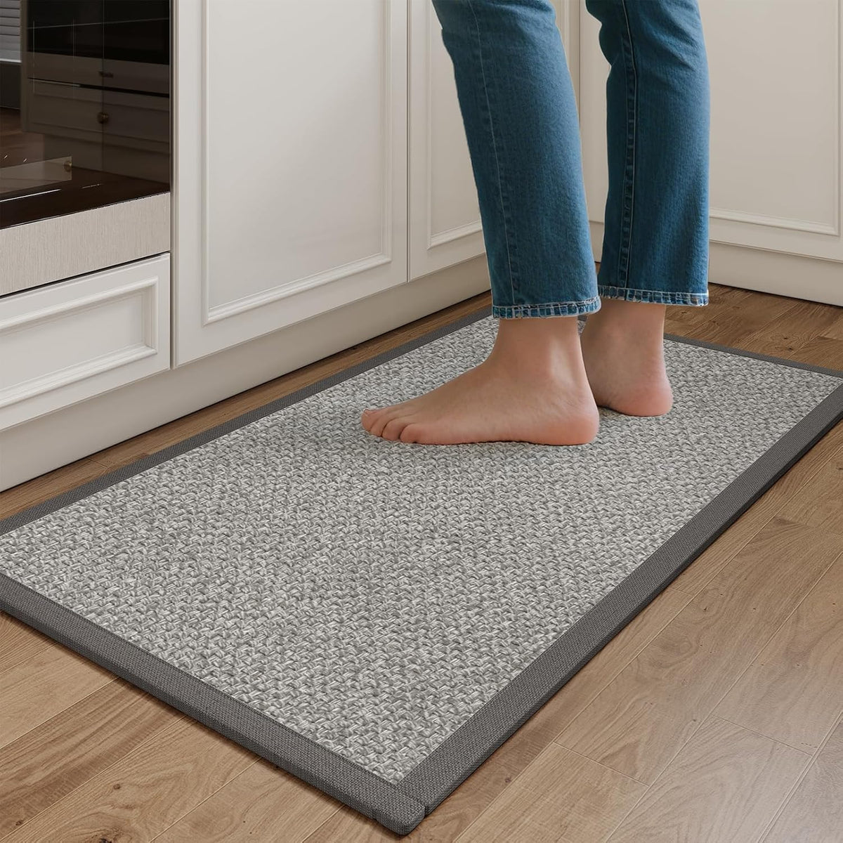 Kitchen Mats for Floor, Rubber Backing Kitchen Rugs Non Slip Washable, Super Absorbent Jute-Like Braid Kitchen Runner Rug Sink Mat Standing Mat, Easy to Clean, Gray 17"x30"