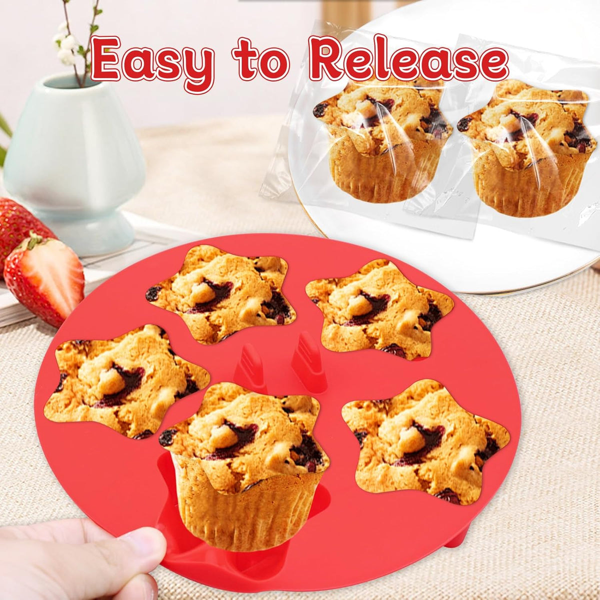 Silicone Air Fryer Muffin Pan for Baking with Star Shape 1Pcs, Non Stick Silicone Cupcake Pans 5 Cups Egg Bites Mold, Muffin Tins for Oven Instant Pot Toaster Dishwasher
