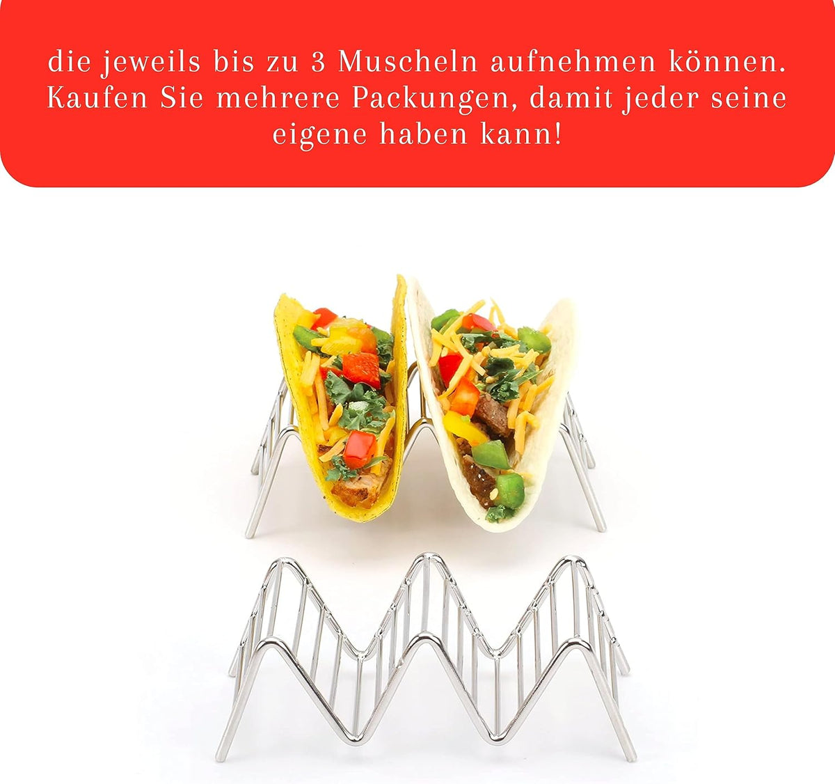 Taco Holders Set of 2 Premium Stainless Steel Stackable Stands, Each Rack Holds 2 or 3 Hard or Soft Tacos, Five Styles Available By 2lbDepot