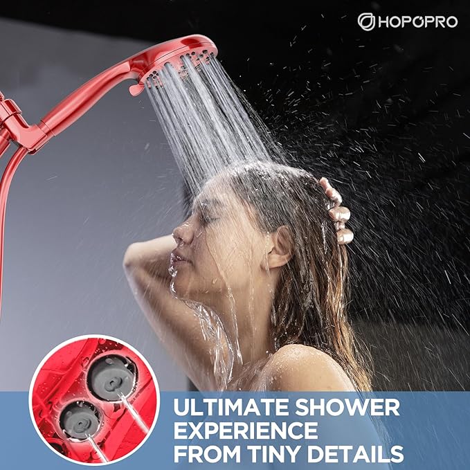 6-Mode High Pressure Handheld Shower Head Set, Consumer Reports Recommended HOPOPRO High Flow Hand Held Showerhead with 59 Inch Hose Bracket Teflon Tape Rubber Washers