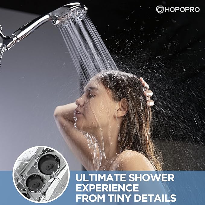 6-Mode High Pressure Handheld Shower Head with Power Wash, HOPOPRO High Flow Hand Held Showerhead Set with Built-in Power Spray to Clean Tub Tile Pets Bathroom Flooring