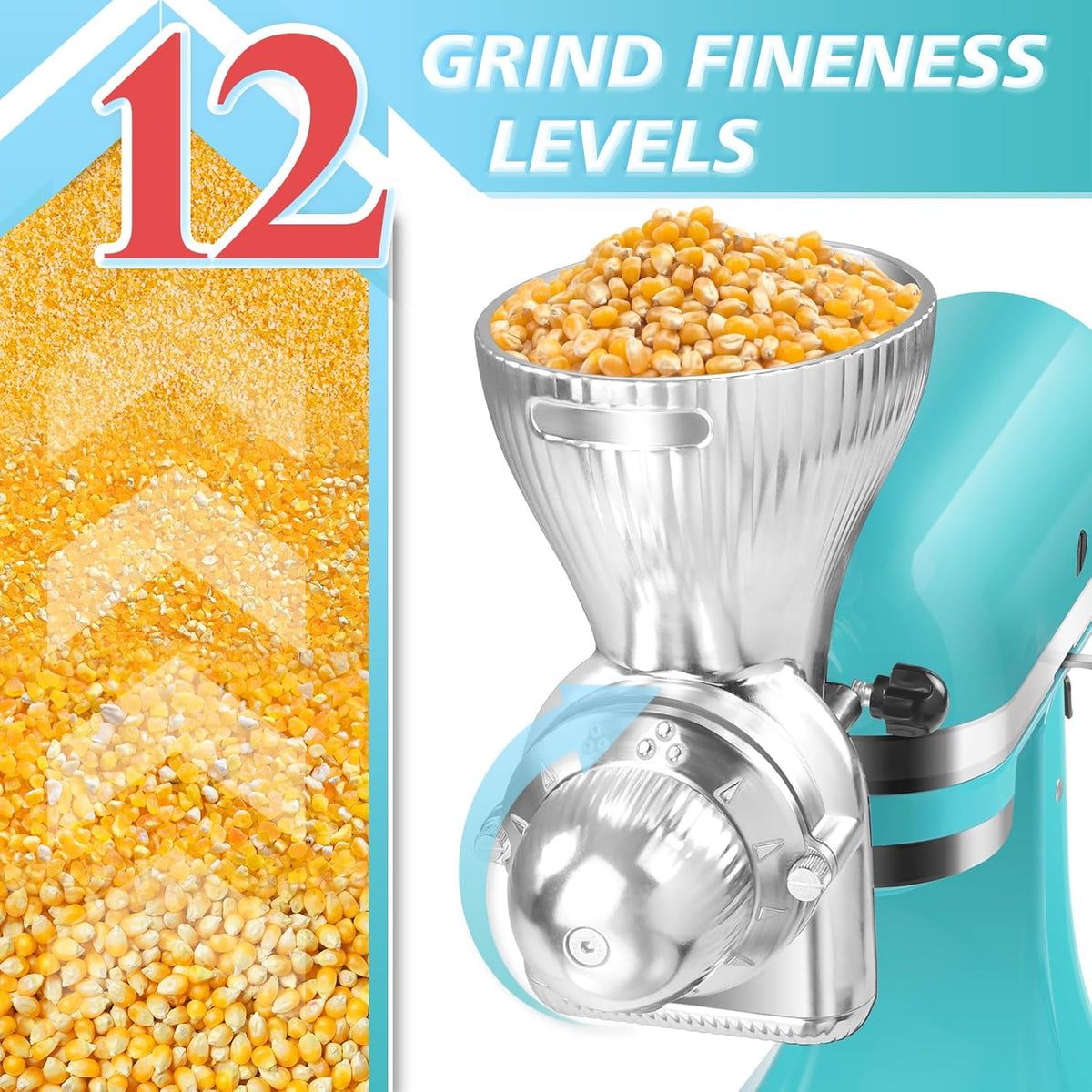 Grain Mill Attachment for Kitchenaid Stand Mixer, Kitchen Aid Accessories and Attachments Flour Mill, Mixer Attachment Wheat Grinder Fit for Grinding Wheat, Corn, Oats, Buckwheat and Other Cereals