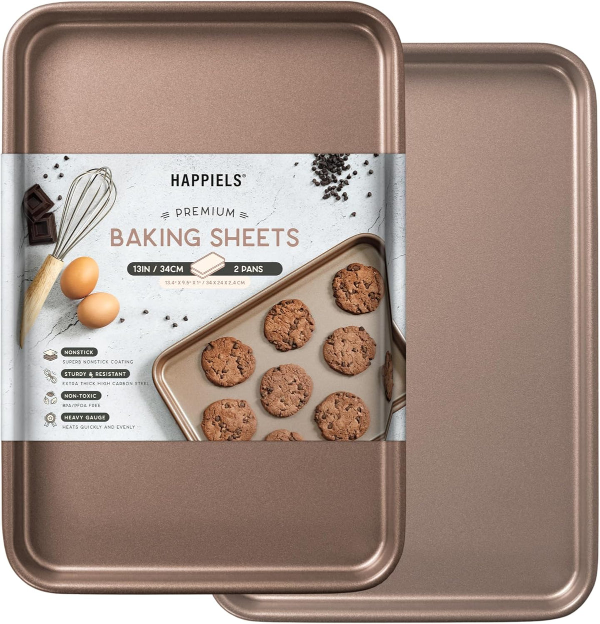Nonstick 9x13 inch Quarter Baking Sheet Set of 2 | PFOA & BPA Free Non Toxic 13x9 inches Cookie Sheets | Best Non stick Cooking Pans, Small Tray for Toaster Oven | Nontoxic Baking Pan 9 x 13