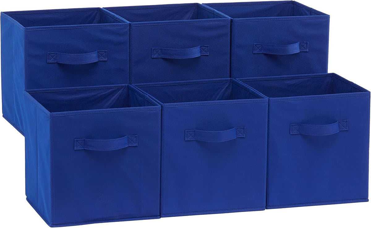 Amazon Basics Cube Organizer Storage Bins Handles, Collapsible Fabric, Pack of 6, 10.5"x10.5"x11", Navy