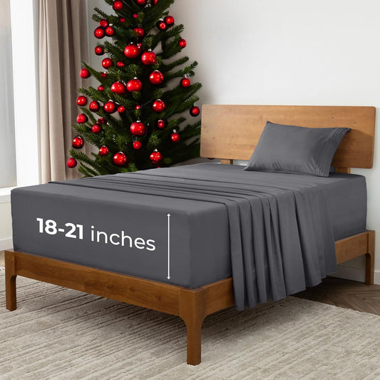 Mellanni Extra Deep Twin XL Sheets - 3 PC Iconic Collection Bedding - Hotel Luxury, Ultra Soft, Cooling Bed Sheets - Wrinkle, Fade, Stain Resistant (Twin Extra Long, Gray)