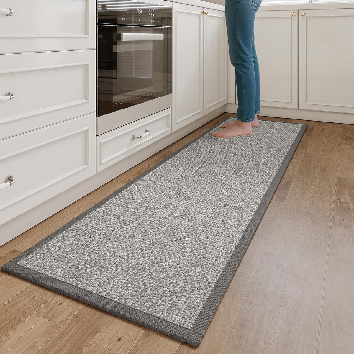 Kitchen Runner Rugs Non Slip Washable, Super Absorbent Kitchen Mats for Floor, Rubber Backing Jute-Like Braid Long Sink Mat Standing Floor Mat, Machine Washable, Gray 17"x59"