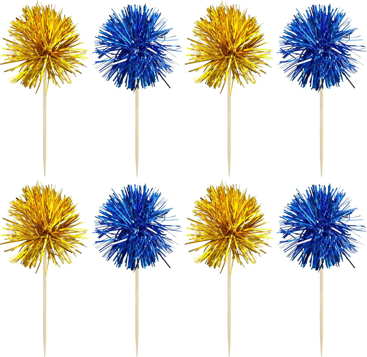 Gyufise 30Pcs Foil Firework Cupcake Toppers Sparkle Tinsel Cake Toppers Tinsel Drink Cake Decoration Cocktail Picks for Birthday Wedding Graduation Party Supplies Gold Dark Blue