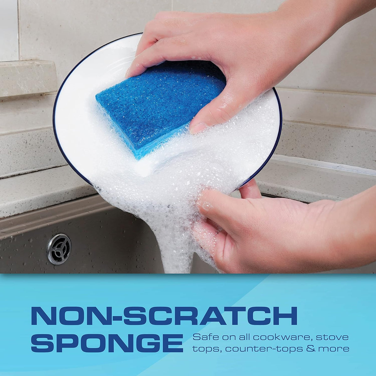 SCRUBIT 48 Pack Kitchen Sponges - Dish Sponge for Washing Dishes, Kitchen & Bathroom – Blue Dishwashing Sponges Along with A Thought Scrubber – Bulk Cleaning sponges Kitchen (Blue)