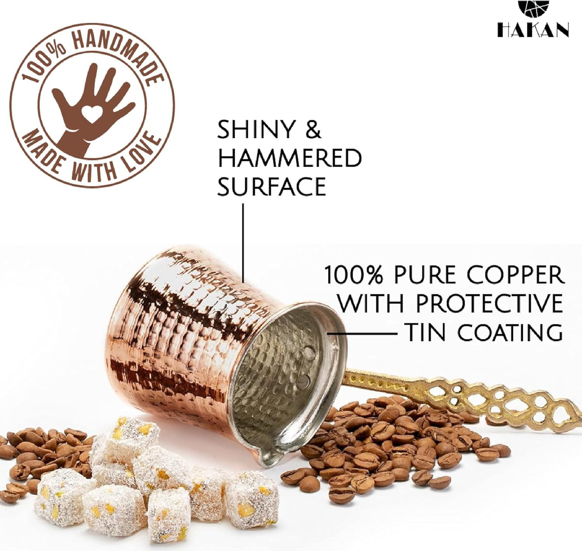 Hakan Turkish Coffee Pot | Stove Top Water Boiler, Coffee Maker, Butter, Chocolate & Milk Warmer | Even and Quick Heat with Handcrafted Copper Material | Coffee Gifts Idea, 5 Oz (150 cc)
